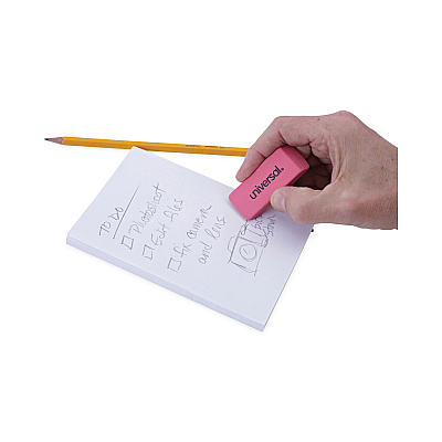 Universal Bevel Block Erasers, For Pencil Marks, Slanted-Edge Rectangular Block, Large, Pink, 20/Pack (UNV55120)