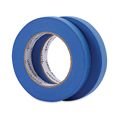 Universal Premium Blue Masking Tape with UV Resistance, 3" Core, 18 mm x 54.8 m, Blue, 2/Pack (UNVPT14019)