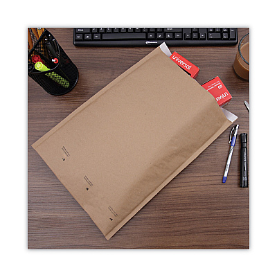Universal Natural Self-Seal Cushioned Mailer, #5, Barrier Bubble Air Cell Cushion, Self-Adhesive Closure, 10.5 x 16, Kraft, 80/Carton (UNV62264)