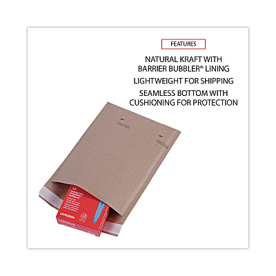 Universal Natural Self-Seal Cushioned Mailer, #0, Barrier Bubble Air Cell Cushion, Self-Adhesive Closure, 6 x 10, Kraft, 200/Carton (UNV62425)
