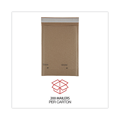 Universal Natural Self-Seal Cushioned Mailer, #0, Barrier Bubble Air Cell Cushion, Self-Adhesive Closure, 6 x 10, Kraft, 200/Carton (UNV62425)