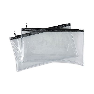 Universal Zippered Wallets/Cases, Leatherette PU, 11 x 6, Clear/Black, 2/Pack (UNV69026)
