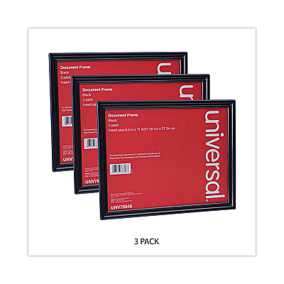 Universal All Purpose Document Frame, 8.5 x 11 Insert, Black, 3/Pack (UNV76848)