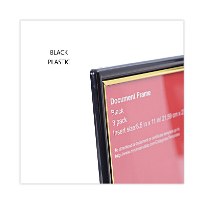 Universal All Purpose Document Frame, 8.5 x 11 Insert, Black/Gold, 3/Pack (UNV76849)