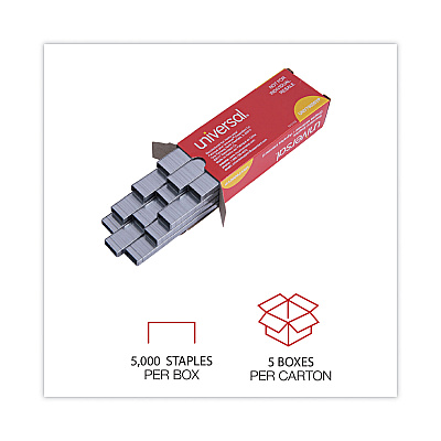 Universal Standard Chisel Point Staples, 0.25" Leg, 0.5" Crown, Steel, 5,000/Box, 5 Boxes/Pack, 25,000/Pack (UNV79000VP)