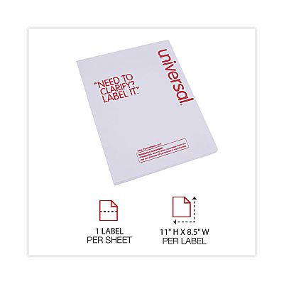 Universal Copier Mailing Labels, Copiers, 8.5 x 11, White, 100/Box (UNV90108)
