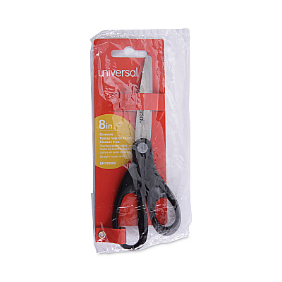 Universal Stainless Steel Office Scissors, 8" Long, 3.75" Cut Length, Straight Black Handle (UNV92009)