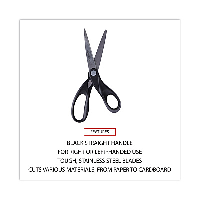 Universal Stainless Steel Office Scissors, 8" Long, 3.75" Cut Length, Straight Black Handle (UNV92009)