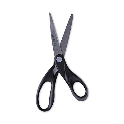 Universal Stainless Steel Office Scissors, 8" Long, 3.75" Cut Length, Straight Black Handle (UNV92009)