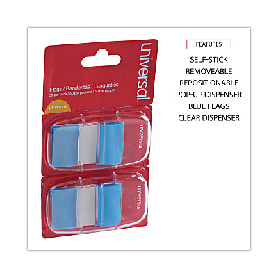 Universal Page Flags, Blue, 50 Flags/Dispenser, 2 Dispensers/Pack (UNV99002)