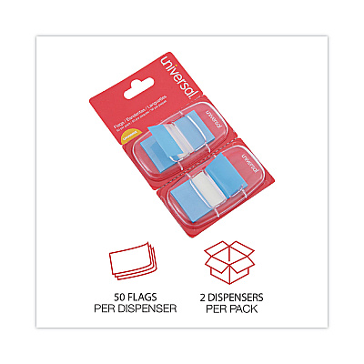Universal Page Flags, Blue, 50 Flags/Dispenser, 2 Dispensers/Pack (UNV99002)