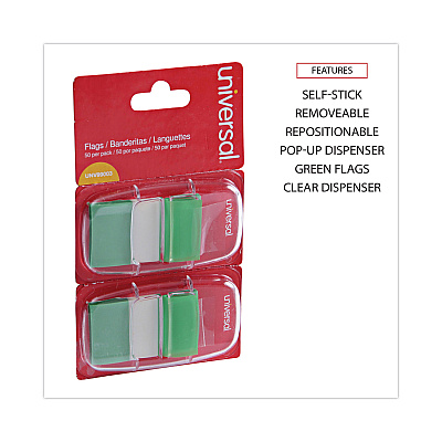 Universal Page Flags, Green, 50 Flags/Dispenser, 2 Dispensers/Pack (UNV99003)