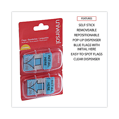 Universal Deluxe Message Arrow Flags, "Initial Here", Blue, 100/Pack (UNV99009)