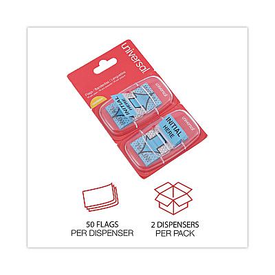 Universal Deluxe Message Arrow Flags, "Initial Here", Blue, 100/Pack (UNV99009)