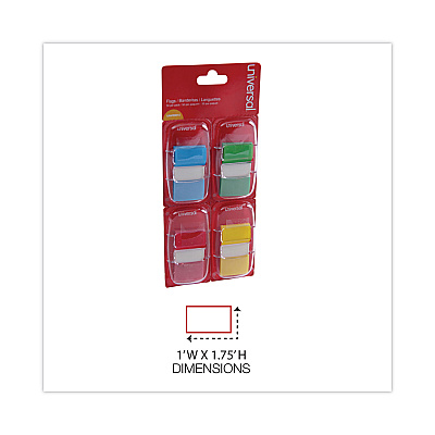 Universal Deluxe Pop-Up Page Flags, 1 x 1.75, Four Assorted Colors, 50 Flags/Dispenser, 4 Dispensers/Pack (UNV99012)