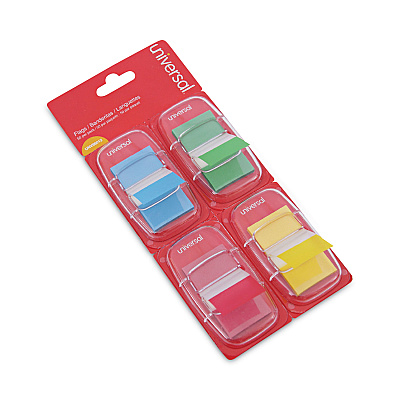 Universal Deluxe Pop-Up Page Flags, 1 x 1.75, Four Assorted Colors, 50 Flags/Dispenser, 4 Dispensers/Pack (UNV99012)