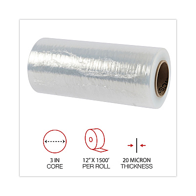Universal Handwrap Stretch Film, 12" x 1,500 ft Roll, 20 mic (80-Gauge), Clear, 4/Carton (UNV121580)