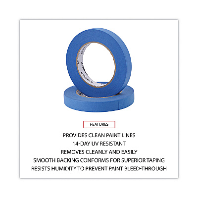 Universal Premium Blue Masking Tape with UV Resistance, 3" Core, 18 mm x 54.8 m, Blue, 2/Pack (UNVPT14019)