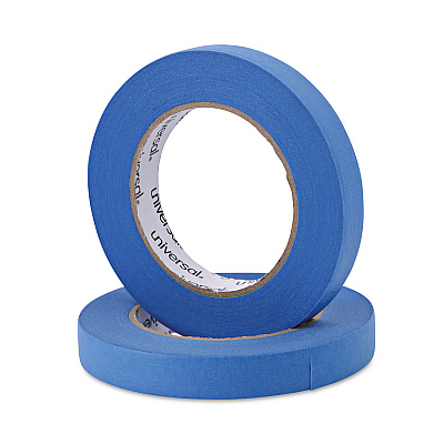 Universal Premium Blue Masking Tape with UV Resistance, 3" Core, 18 mm x 54.8 m, Blue, 2/Pack (UNVPT14019)