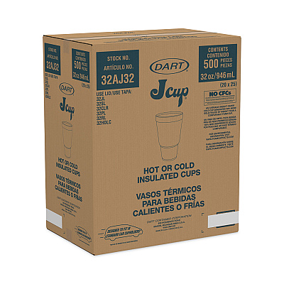 Dart J Cup Insulated Foam Pedestal Cups, 32 oz, Printed, Teal/White, 25/Sleeve, 20 Sleeves/Carton (DCC32AJ32H)