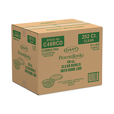 Dart PresentaBowls Bowl/Lid Combo-Paks, 48 oz, Clear, Plastic, 126/Carton (DCCC48BCD)