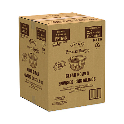 Dart PresentaBowls Clear Bowls, 64 oz, Plastic, 252/Carton (DCCPET64B)
