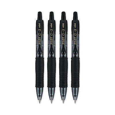 Pilot G2 Mini Gel Pen, Retractable, Fine 0.7 mm, Black Ink, Smoke/Black Barrel, 4/Pack (PIL31734)