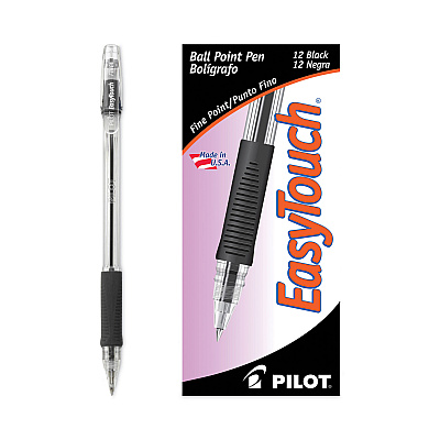 Pilot EasyTouch Ballpoint Pen, Stick, Fine 0.7 mm, Black Ink, Clear/Black Barrel, Dozen (PIL32001)