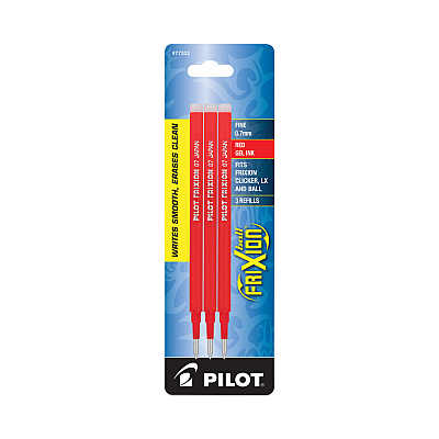 Refill for Pilot FriXion Erasable, FriXion Ball, FriXion Clicker and FriXion LX Gel Ink Pens, Fine Tip, Red Ink, 3/Pack (PIL77332)