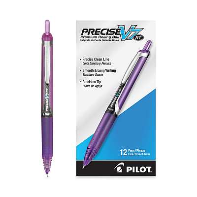 Pilot Precise V7RT Roller Ball Pen, Retractable, Fine 0.7 mm, Purple Ink, Purple Barrel (PIL26071)