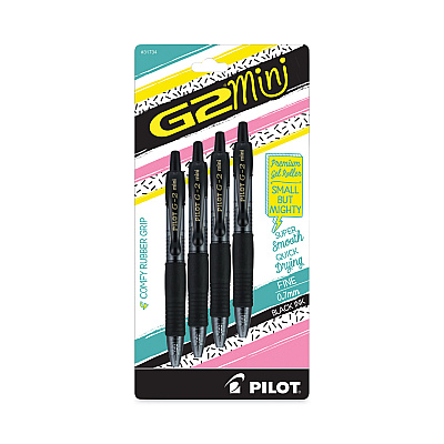 Pilot G2 Mini Gel Pen, Retractable, Fine 0.7 mm, Black Ink, Smoke/Black Barrel, 4/Pack (PIL31734)