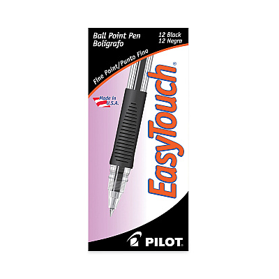 Pilot EasyTouch Ballpoint Pen, Stick, Fine 0.7 mm, Black Ink, Clear/Black Barrel, Dozen (PIL32001)