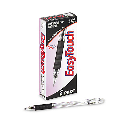 Pilot EasyTouch Ballpoint Pen, Stick, Fine 0.7 mm, Black Ink, Clear/Black Barrel, Dozen (PIL32001)