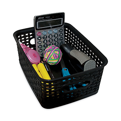 Advantus Plastic Weave Bin, Small, 10" x 7.5" x 4", Black (AVT36000)