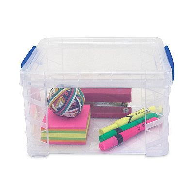 Advantus Super Stacker Lift-Off Lid Storage Tote, 7.25" x 10.88" x 6.38", Transparent/Blue (AVT39230)