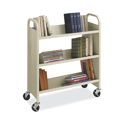 Safco Steel Single-Sided Book Cart, Metal, 3 Shelves, 300 lb Capacity, 36" x 14.5" x 43.5", Sand (SAF5358SA)