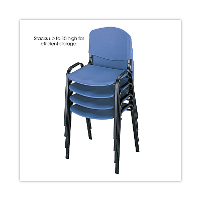 Safco Stacking Chair, Supports Up to 250 lb, 18" Seat Height, Blue Seat, Blue Back, Black Base, 4/Carton (SAF4185BU)