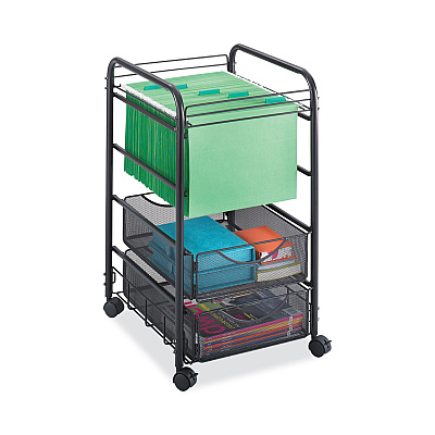Safco Onyx Mesh Open Mobile File with Drawers, Metal, 2 Drawers, 1 Bin, 15.75" x 17" x 27", Black (SAF5215BL)