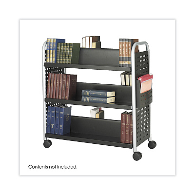Safco Scoot Double-Sided Book Cart, Metal, 6 Shelves, 1 Bin, 41.25" x 17.75" x 41.25", Black (SAF5335BL)