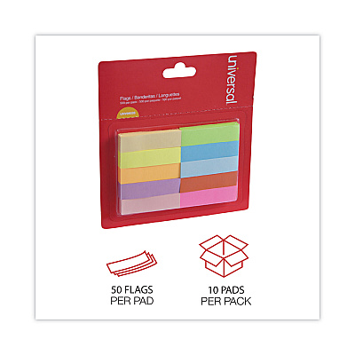 Universal Self-Stick Page Tabs, 0.5" x 1.75", Assorted Colors, 500/Pack (UNV99026)