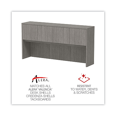 Alera Valencia Series Hutch with Doors, 4 Compartments, 70.63w x 15d x 35.38h, Gray (ALEVA287215GY)