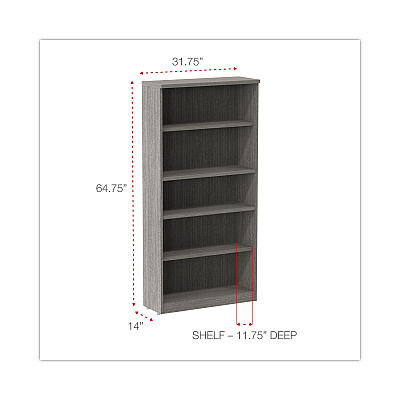 Alera Valencia Series Bookcase, Five-Shelf, 31.75w x 14d x 64.75h, Gray (ALEVA636632GY)