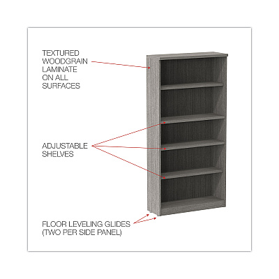 Alera Valencia Series Bookcase, Five-Shelf, 31.75w x 14d x 64.75h, Gray (ALEVA636632GY)