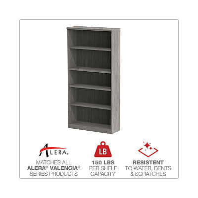 Alera Valencia Series Bookcase, Five-Shelf, 31.75w x 14d x 64.75h, Gray (ALEVA636632GY)