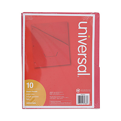 Universal Slash-Cut Pockets for Three-Ring Binders, Jacket, Letter, 11 Pt., 8.5 x 11, Red, 10/Pack (UNV61683)