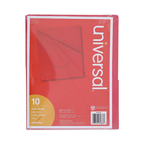 Universal Slash-Cut Pockets for Three-Ring Binders, Jacket, Letter, 11 Pt., 8.5 x 11, Red, 10/Pack (61683)