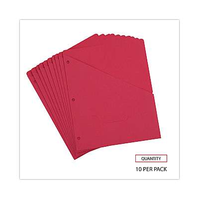 Universal Slash-Cut Pockets for Three-Ring Binders, Jacket, Letter, 11 Pt., 8.5 x 11, Red, 10/Pack (UNV61683)