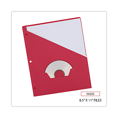 Universal Slash-Cut Pockets for Three-Ring Binders, Jacket, Letter, 11 Pt., 8.5 x 11, Red, 10/Pack (UNV61683)