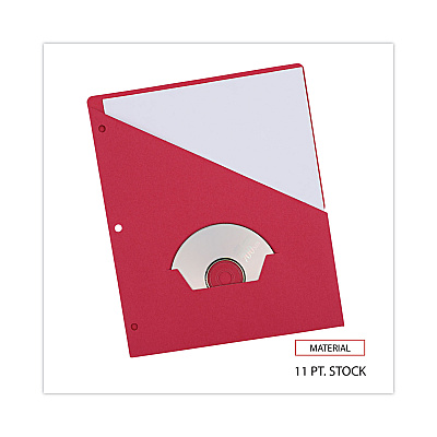 Universal Slash-Cut Pockets for Three-Ring Binders, Jacket, Letter, 11 Pt., 8.5 x 11, Red, 10/Pack (UNV61683)