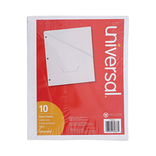 Universal Slash-Cut Pockets for Three-Ring Binders, Jacket, Letter, 11 Pt., 9.75 x 11.75, White, 10/Pack (61687)